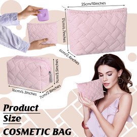 Huhumy 2 Pieces Quilted Makeup Bag for Women Small Quilted Cosmetic Bags Set Aesthetic Travel Toiletry Bag Cute Purse Pouch Pencil Bag Makeup Organizer with Zipper Aesthetic Accessories(Pink)