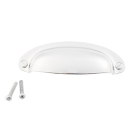 dophee 4Pcs Vintage Farmhouse Style Shell Handles, Antique Cup Drawer Pulls Oil Rubbed Cabinet Knobs with Screws for Dresser Cupboard Closet Wardrobe Drawer, Silver