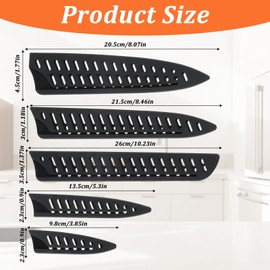 Qianyu 5 Pcs Black Knife Sheath Kitchen Safety Knife Covers or Sleeves Universal Knives Guards Set Knives Sheath Blade Protector Ventilated Storage for 8" Bread/Carving/Chef 5" Utility 3.5" Paring
