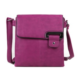 AOSSTA Women's Cross Body Shoulder Messenger Bag Multiple Slip and Zip Pockets Handbag with Storage Pocket Adjustable Strap (Purple)