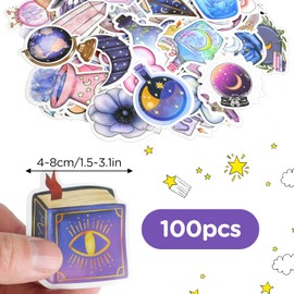 100PCS Purple Boho Stickers,Magic Moon Stickers,Cat Moon Witchy Apothecary Vinyl Waterproof Aesthetic Graffiti Stickers for Water Bottles, Laptops, Guitars - Suitable for Adults, Girls, and Teens