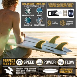 ¡Ho Stevie! Aletas para tabla de surf de hélice (3 aletas) – Compatible con FCS o tamaños futuros, con bolsa de aletas, tornillos, peine de cera y llave de aleta (negro, compatible con futuros)