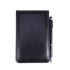 Mini Pocket Notebook, A7 Leather Notebook with Metal Pens, Holder Small Notepad, Black Cover, Small Diary Notebook for Outdoor Activities