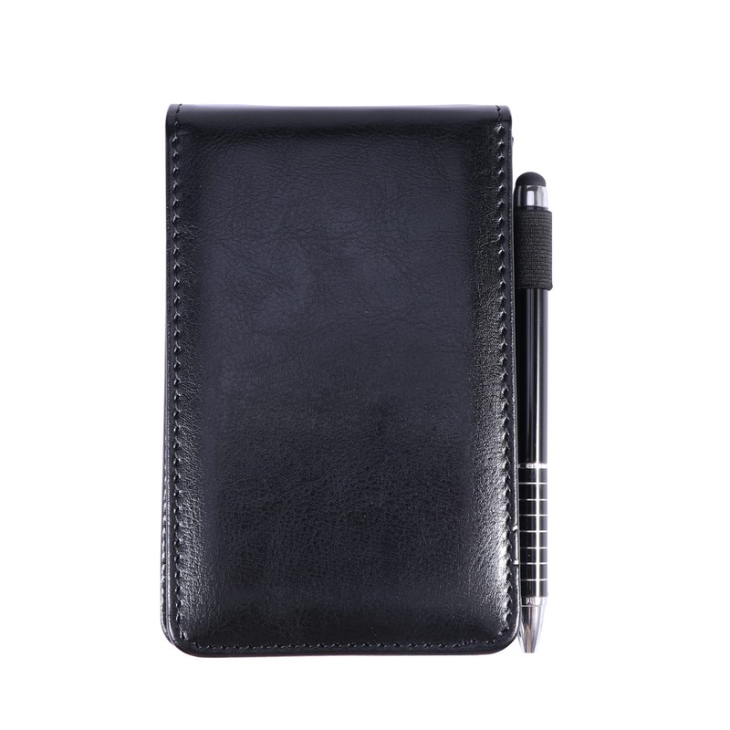 Mini Pocket Notebook, A7 Leather Notebook with Metal Pens, Holder