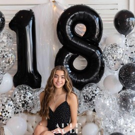 AULE 40 Inch Jumbo Black Foil Mylar Number Balloons for Boy Girl 18th Birthday Party Decorations 18 Years Old Anniversary Party Supplies