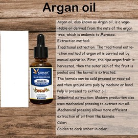 Kohar Naturals 100% Pure Natural Cold Pressed Moroccan Argan Oil for Face and Hair. Organic carrier oil for face, body, hair and nail mosturiser and nourishment. 120 ml