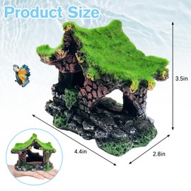 Hamiledyi Resin Hollow Hideout House for Aquarium Decoration Fish Tank Accessories Betta Cave with Lifelike Moss for Shrimp Fish Shelter