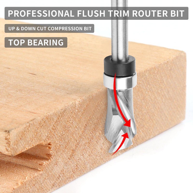 EANOSIC Top Bearing Compression Flush Trim Router Bit 1/4" Shank