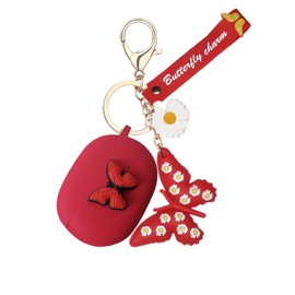 YQGFashbf Beats Studio Buds Case with Cute Butterfly Keychain, Silicone Protector Cover for Women Girls (Red)