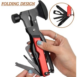 Multitool Portable Emergency Escape Axe Hammer Ergonomic Design,Multitool Camping Gear - 16 in 1 Emergency Survival Gear for Outdoor Camping Hiking, Gifts for Men Dad Husband Boyfriend