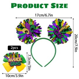 phnydreg 3Pcs Mardi Gras Hair Bows Headband Purple Yellow Green Ribbon Clips for Women Girls Mardi Gras Celebration Costume Party Headpiece Hair Accessories