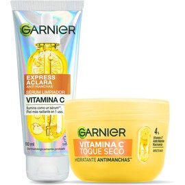 Kit Garnier Express Aclara Vitamina C: Sérum Limpiador Facial Espumoso 100ml + Hidratante Toque Seco Antimanchas 85g; con Ácido Hialurónico y Niacinamida, Unifica el Tono y Reduce Manchas en un 34%
