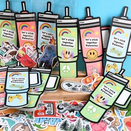 Stickers Valentines Cards for Kids Classroom - 48 Sets Valentine's Day Cards for School Exchange - Cute Valentine Gifts for Boys Girls Classmates Class