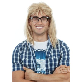 ALLAURA - Garth Algar Wig 90s Guitar Rocker Blonde Mullet Wig + Black Glasses - Mens 80s Punk Heavy Metal Blonde Mullet Wigs