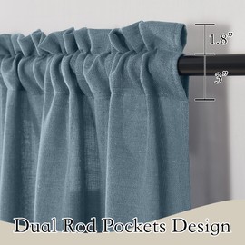 RYB HOME Sheer Curtains for Bedroom - Linen Textured Semi Sheer Window Backdrop Curtains Light Filtering Privacy Drapes for Office Dining Bathroom, Stone Blue, W 52 x L 72 inch, 2 Panels