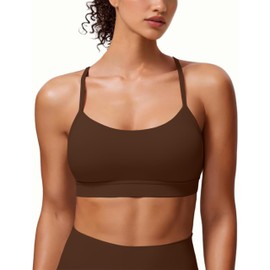 MIRITY Padded Y-Back Sports Bra for Women - Racerback Low Impact Spaghetti Strap for Yoga Workout Top Coffee