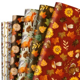 AnyDesign Fall Wrapping Paper Autumn Sunflower Maple Leaves Animal Wrap Paper Bulk Woodland Fox Hedgehog Art Craft Paper for Thanksgiving Birthday Gift Packing, Folded Flat, 10 Sheet