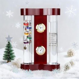 Lily's Home Analog Weather Station with Galileo Thermometer, Precision Quartz Clock & Hygrometer, Fitzroy Storm Glass, Gift for Friends and Family, Holiday Gift, Indoor & Outdoor Décor (7” x 4.4”)