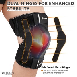Feamero Plus Size Knee Brace for Knee Pain, with Hinges & Cross Compression Straps for Meniscus Tear, Arthritis, Joint Support Adjustable for Men & Women, Obese People (5XL/6XL)