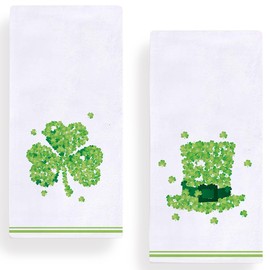 Secarond Watercolor Shamrock Hat Stripe Kitchen Towels Dish Towels, 18x28 Inch Seasonal Clover St. Patrick's Day Decoration Hand Towels Set of 2, DT-131