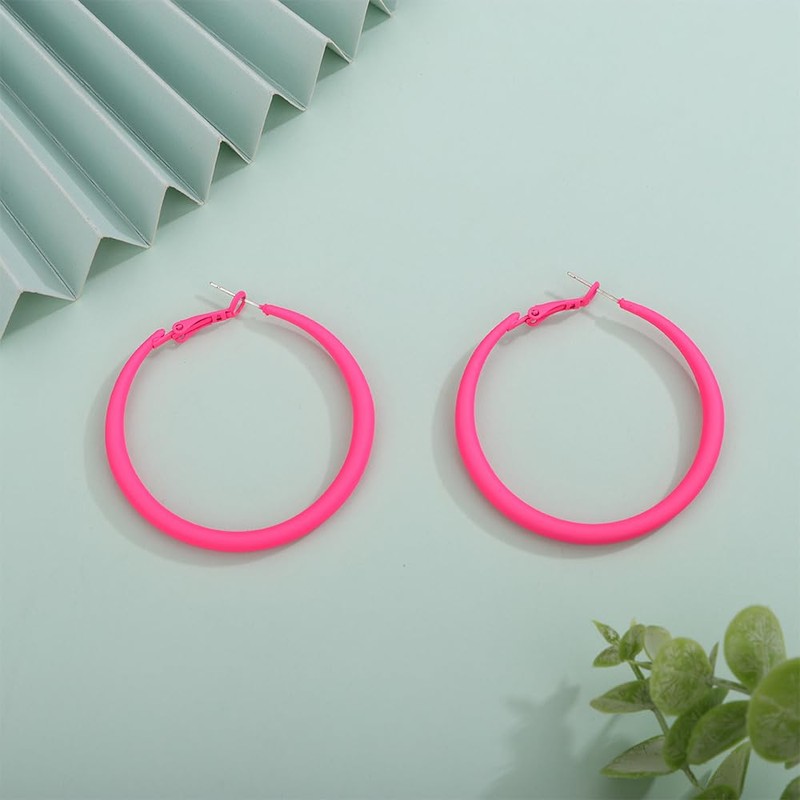 Kercisbeauty Pink Chunky Post Hoop Earrings Neon Colored Y2k Cute