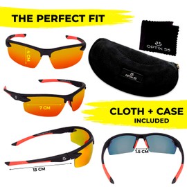 Polarized Sports Sunglasses for Men Women | UV Protection Mirrored Polarized Lenses, Unbreakable, Rubber Nose Pad | Baseball, Cycling, Golf, Fishing Running Sun Glasses | Zipper Case + Cloth (Red)
