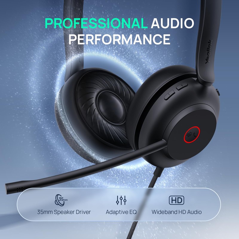 Yealink UH35 2nd Gen Wired Headset, USB-C/A,AI Noise Canceling Mic,HD