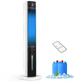 Oylus Evaporative Air Cooler - 38inch Swamp Cooler, Cooling Fans that Blow Cold Air for Bedroom, Portable Cooling Tower Fan with 3L Water Tank, Ice Packs, Remote Control, 3 Speeds (White)