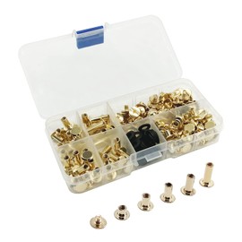 JJWNMLL Set of 80 Chicago Screws Binding Screws, 5/8/10/12/15 mm Screws Nail Rivets Screw Posts Metal Nail Rivets Chicago Button, for Leather Wallet Decoration Bookbinding (Gold)