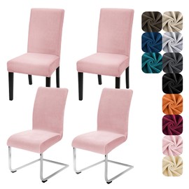 Alishomtll Dining Chair Covers Set of 4 Stretch Velvet Chair Covers for Dining Chairs Elastic Removable Chair Slipcovers Reusable Washable Chair Protector for Hotel Banquet Ceremony (Pink, 4pcs)