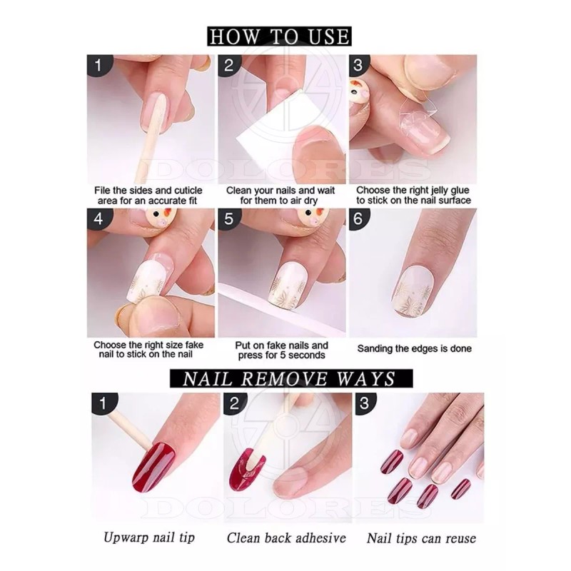 Dolores Kit Uñas Postiza Y Pegamento Larga Con Diseño Press
