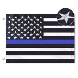 VICDRIA 6x10FT Thin Blue Line American Police Flag - Embroidered Stitches Nylon Outdoor Flag - Blue Lives Matter - Honoring Law Enforcement Officers