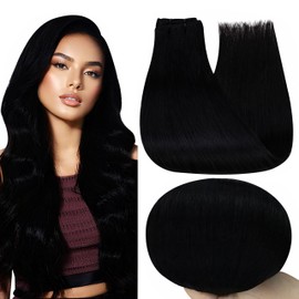 Full Shine Weft Hair Extensions Human Hair 16 Inch Sew In Extensions Remy Hair Color 1 Jet Black Human Hair Extensions Weft Silky Natural Hair Extensions Invisible Hair Pieces 105G For Women