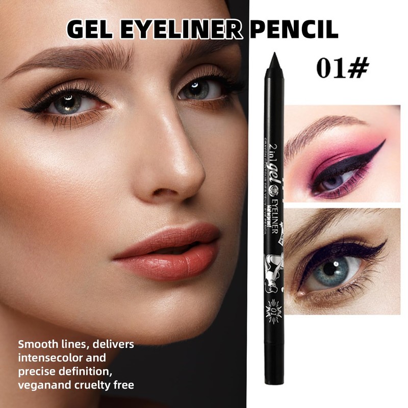 2PC Black Gel Eyeliner Pencil Set, Waterproof and Smudge-Resistant Long-Lasting