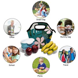 Naanle Hawaiian Flower Insulated Zipper Lunch Bag Cooler Tote Bag for Adult Teens Men Women, Palm Leaf Lunch Boxes Lunchboxes Meal Prep Handbag for Outdoors Office