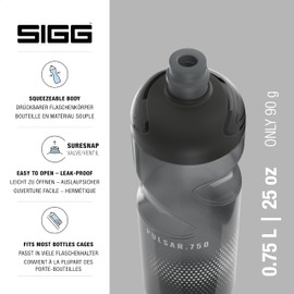 SIGG - Bicycle Water Bottle - Pulsar Anthtracite - Squeezable - Dishwasher Safe - Feather-Light - Leak-Proof - BPA-Free - Sports & Bicycle Accessories - Grey - 0.75L