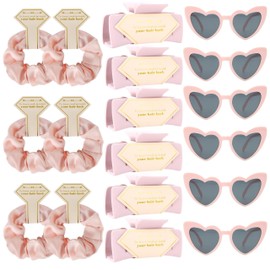 Tethzeng Bridesmaid Scrunchies Proposal Gifts Bachelorette Hair Claws Clips Girls heart sunglasses for Wedding Party Favors (light Pink 18sets)