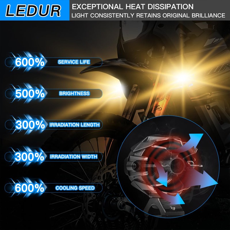 LEDUR Motorcycle Auxiliary Lights Kit White Amber Strobe LED Driving