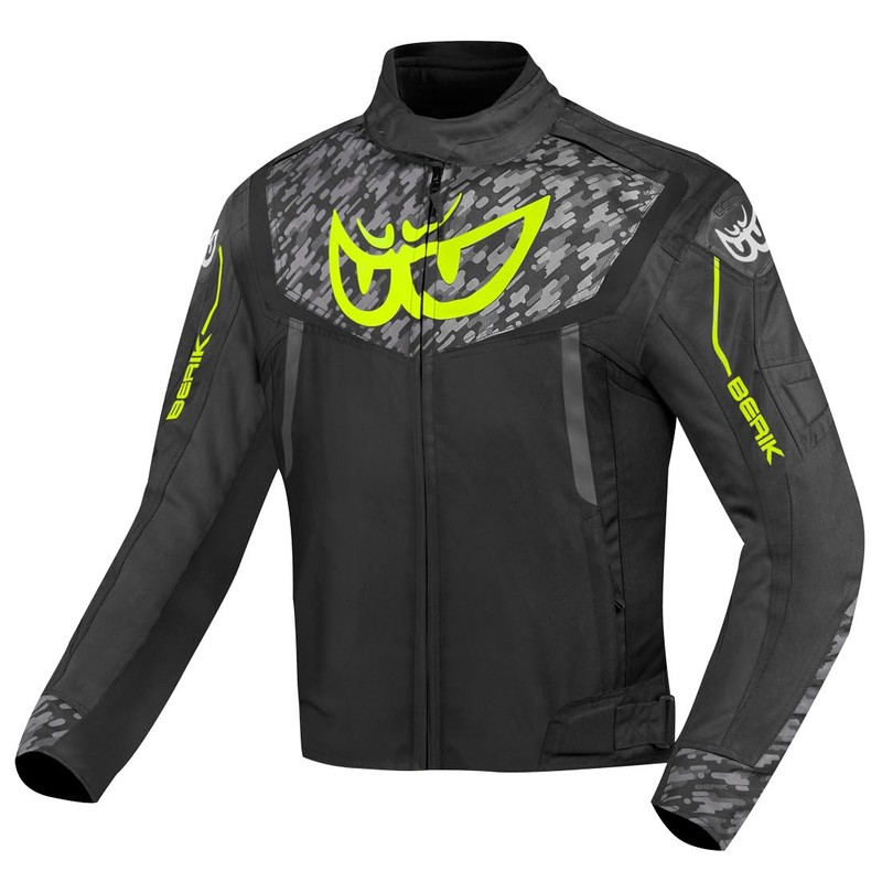 Berik Camo Street Waterproof Motorcycle Textile Jacket (Black/Yellow, 56)