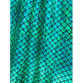 Mermaid Scale Fabric Fish Tale Foil Iridescent Stretch Spandex Material - 150cm Wide - Green on Black (Per Metre)