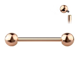 Pierced Owl 14G G23 Implant Grade Solid Titanium PVD Plated Internally Threaded Nipple Barbells, Sold as a Pair (Rose Gold Tone, 12mm (1/2"))