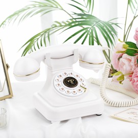 White Audio Guest Book Wedding Phone, Retro Audio Guestbook Phone for Record Guest Voice Messages, Record Guest Book Telephone for Wedding Reception Message Voicemail