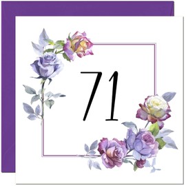 71st Floral Birthday Card - Purple Beautiful Flowers Elegant Birthday Card for 71 Year old Seventy One Seventy First