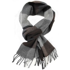Rotfuchs Wool Scarf Winter Scarf Men's Soft & Warm Chequered Fashion Wool Made in Germany - Anthracite brown, size: 180 x 30 cm