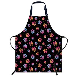 Smooffly Paws Animal Dog Colorful Apron, Unisex Adjustable Bib Apron for Home Kitchen, Restaurant, Coffee House