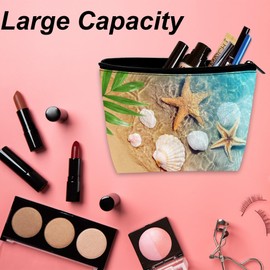 DEMACYA Makeup Bag Starfish And Seashell On Beach Cosmetic Bag for Women Travel Bags Makeup Small Bag for Purse, Pouch for Toiletries Water Resistant Gift 9.5×5.9 Inch