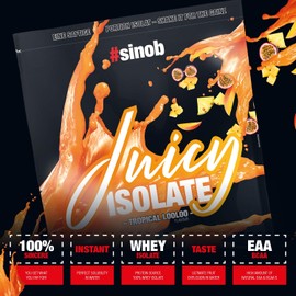 #sinob Juicy Isolate Whey Protein Pulver (Tropical) 1 x 1000g - 95,5% Molkenproteinisolat. Fettarmes Eiwei?pulver aus Molkenprotein mit BCAAs und EAAs