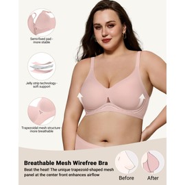 As Fairy Comfortable Wireless Everyday Bras for Women Seamless Full Coverage T-Shirt Bra Breathable Support Brassiere Pink 34D