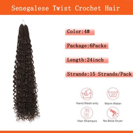 TOOPBIUTI Senegalese Twist Crochet Hair 24 Inch 6 Pack Boho Goddess Island Twist Pre-Looped Crochet Hair with Curly Ends (4#, 24 Inch-6 Pieces)