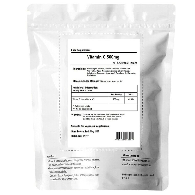 UKHealthHouse Vitamin C 500mg Chewable Veg Tablets Immune Support Orange